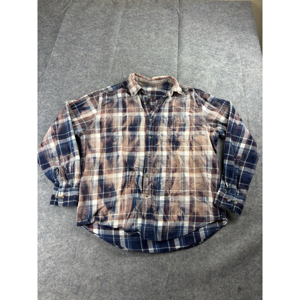 Unbranded Bleached Distressed Faded Flannel Shirt Green Plaid Men's M? Grunge
